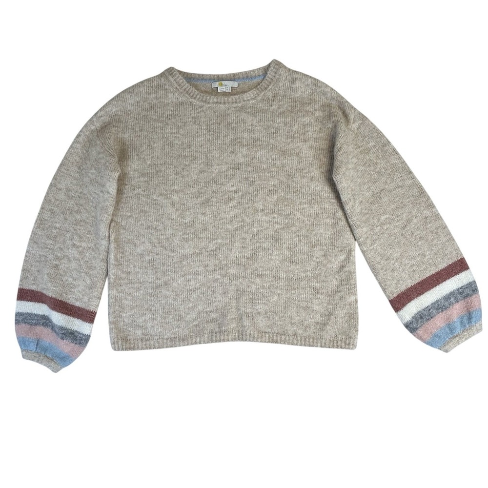 Boden Fluffy Alpaca Wool Blend Sweater Striped Cuffs‎ Beige Size US 6 UK 10